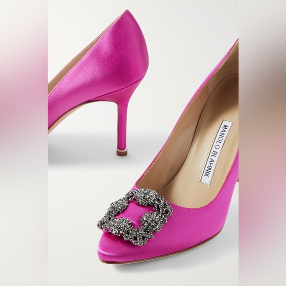 MANOLO BLAHNIK Hangisi 90 embellished satin pumps in fuchsia size 39.5 - Picture 4 of 10